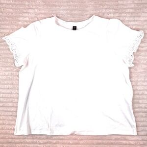 NEW‎ Shein Curve Women's White Lace Sleeve T-Shirt Top Casual Short Sleeve